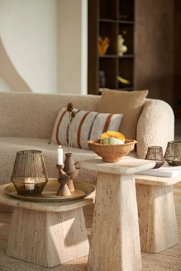 Side table 40x40x49 cm KEPAMI travertine sand