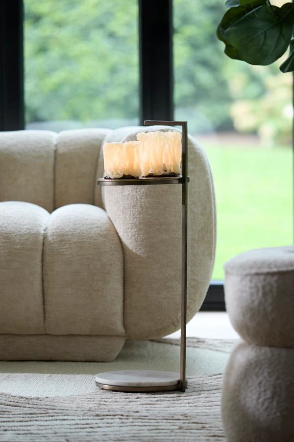 Side table 26x76 cm LEDA marble sand-grey+d brown-bronze