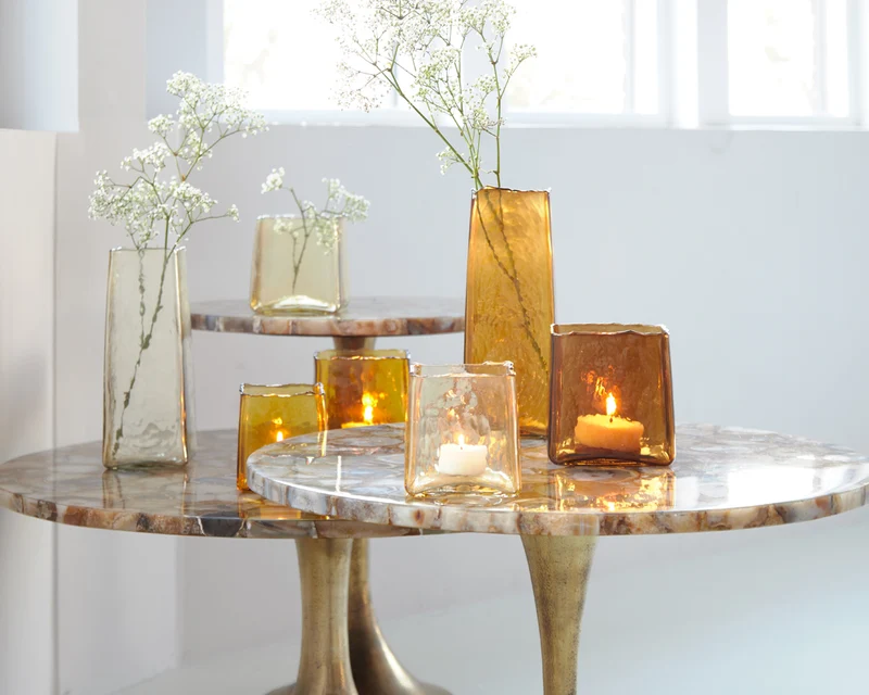 Side table 61x41 cm RICKERD yellow marble+antique bronze