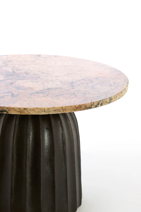 Side table 60x43 cm OBIDOS orange-grey marble+d brown