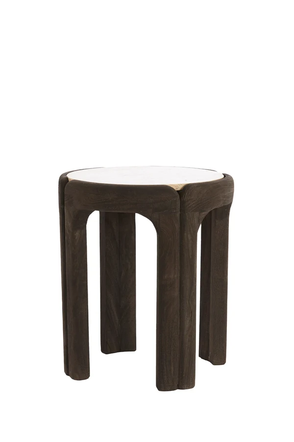 Side table 45x50 cm ALI wood grey-drk brown+travertine sand