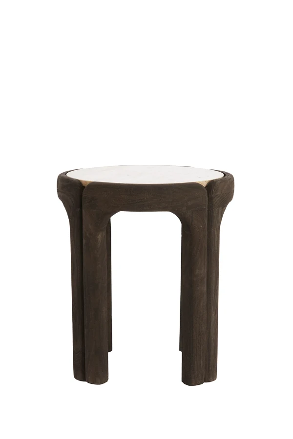 Side table 45x50 cm ALI wood grey-drk brown+travertine sand