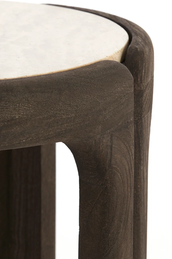 Side table 45x50 cm ALI wood grey-drk brown+travertine sand