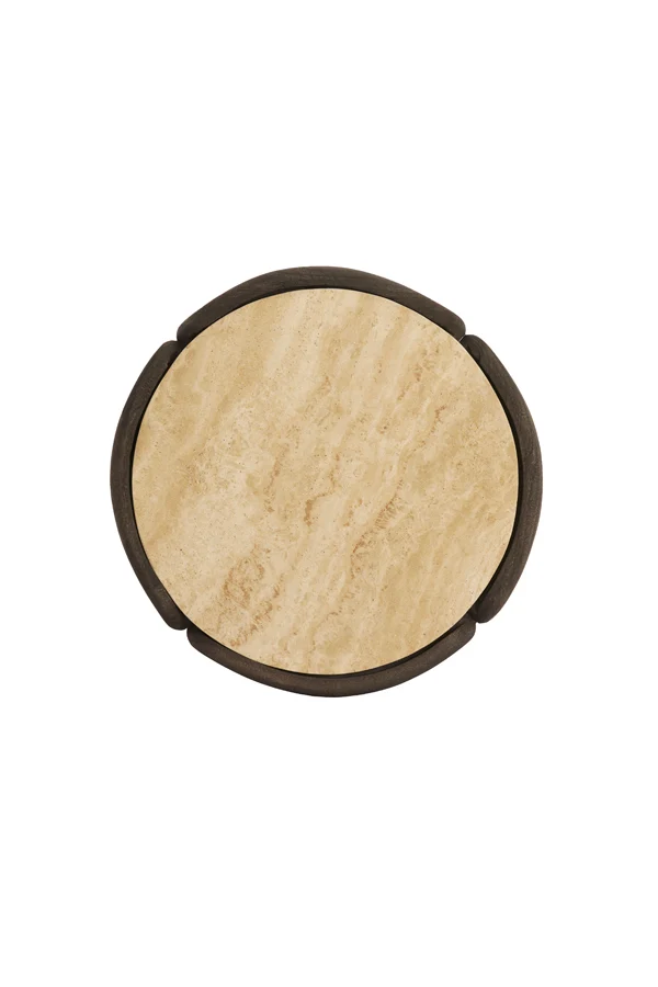 Side table 45x50 cm ALI wood grey-drk brown+travertine sand