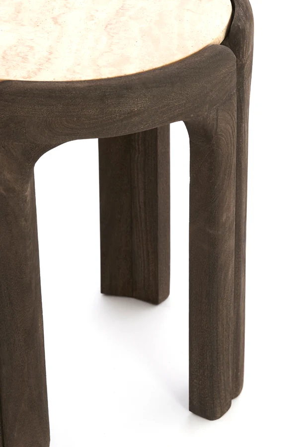 Side table 45x50 cm ALI wood grey-drk brown+travertine sand
