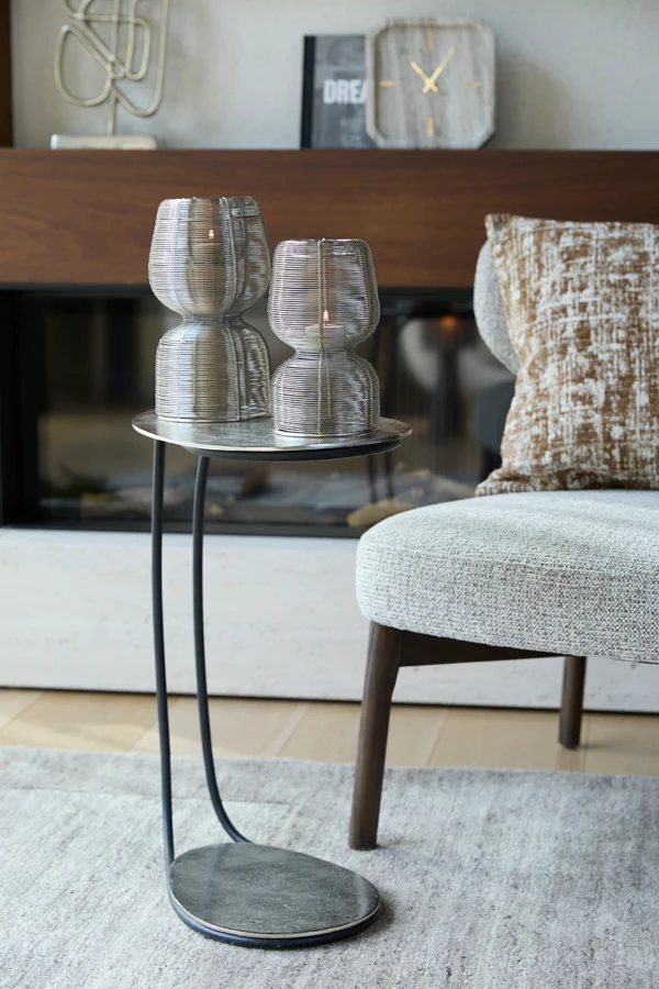 Side table 43x27x53 cm MARSH raw nickel+black