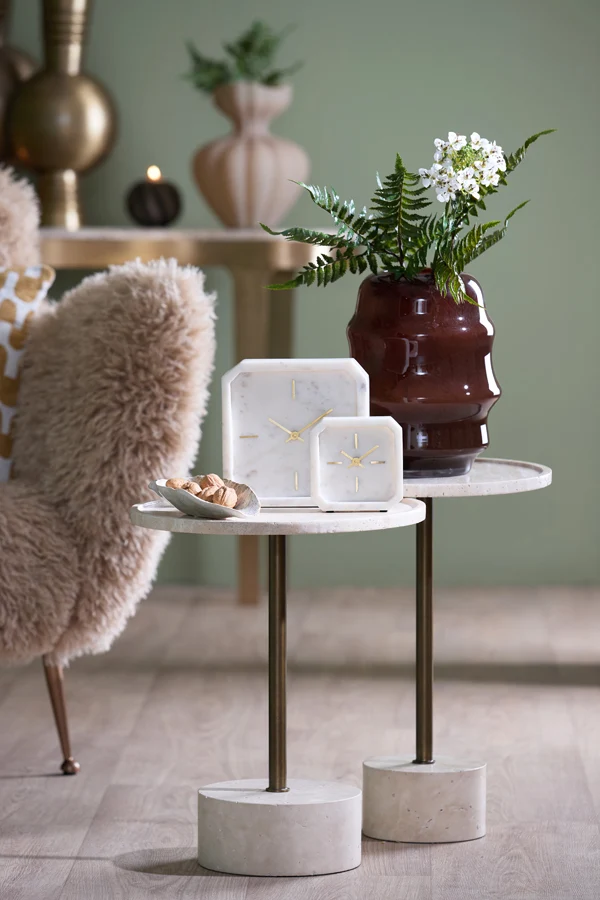 Side table 41x53 cm CIVITA travertine sand+dark brwn-bronze
