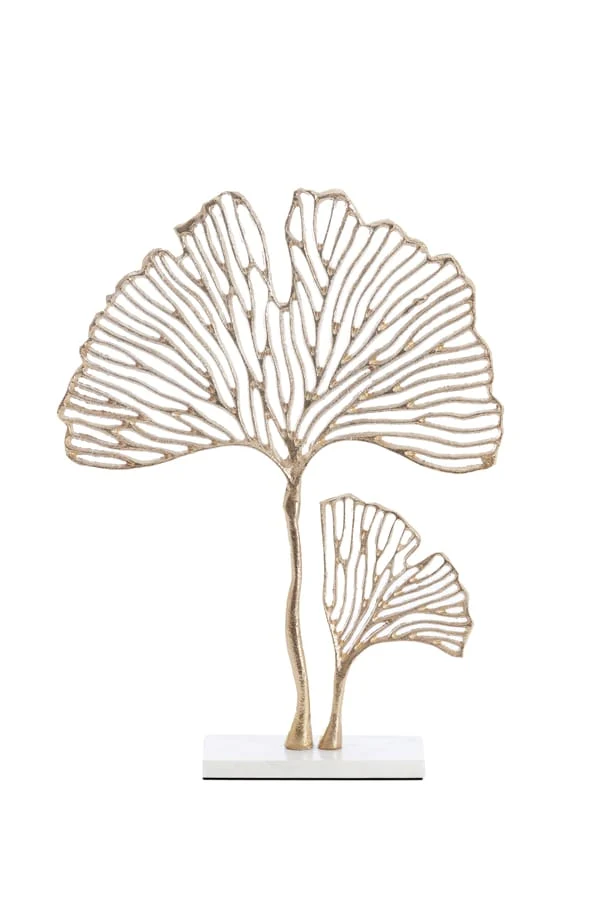 Ornament on base 36x10x48 cm LEAF gold+marble white