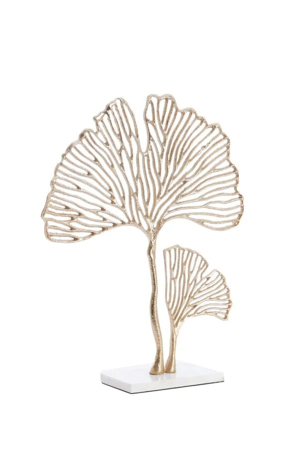 Ornament on base 36x10x48 cm LEAF gold+marble white