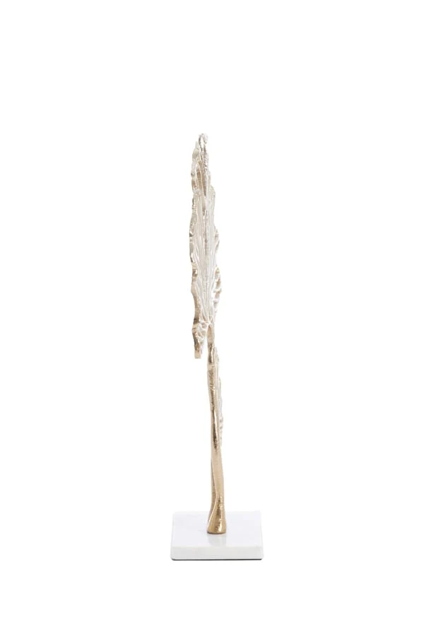 Ornament on base 36x10x48 cm LEAF gold+marble white