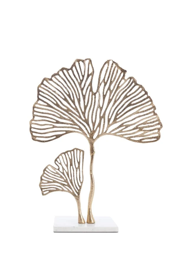 Ornament on base 36x10x48 cm LEAF gold+marble white
