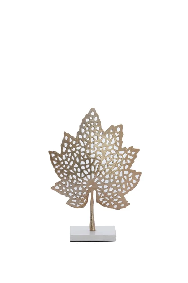 Ornament on base 36x10x41 cm LEAF gold+marble white