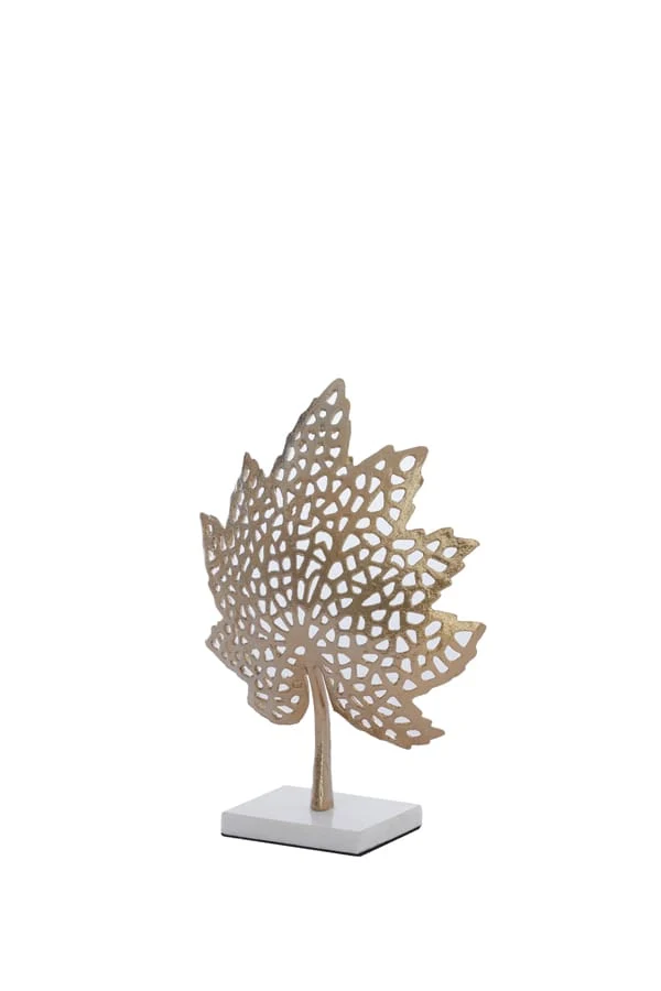 Ornament on base 36x10x41 cm LEAF gold+marble white