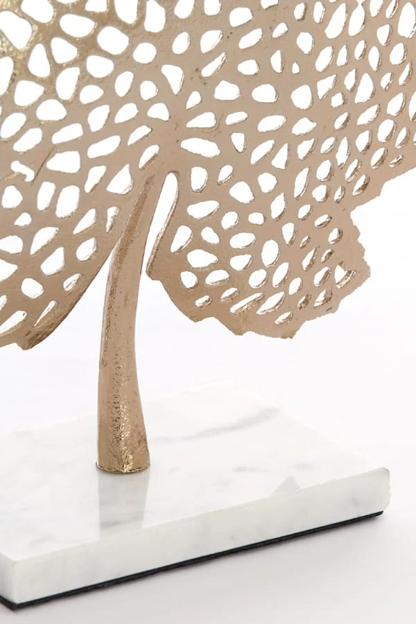 Ornament on base 36x10x41 cm LEAF gold+marble white