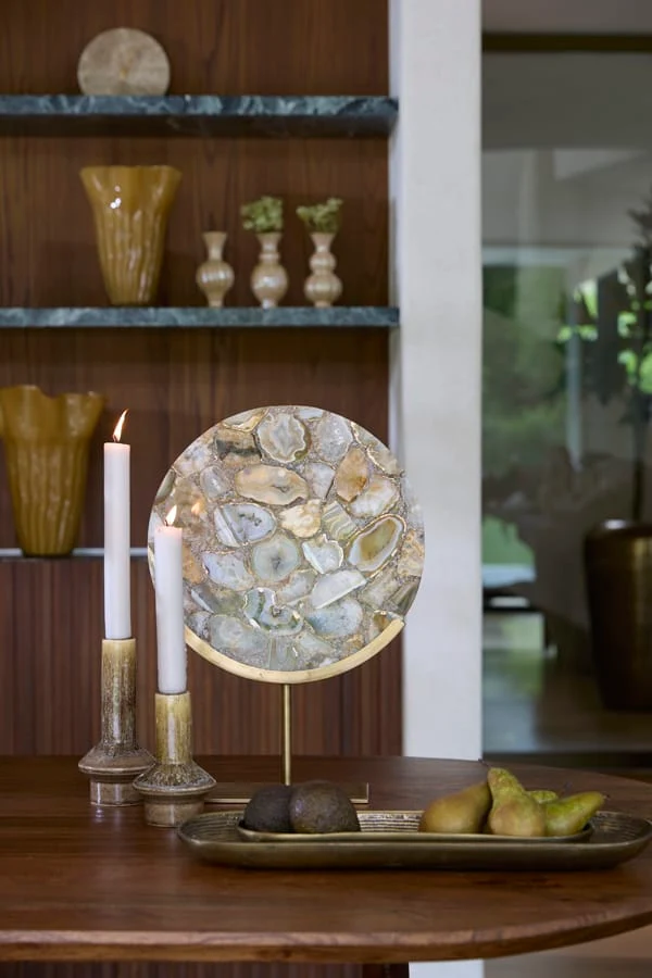 Ornament on base 35x12x50 cm GOUYA yellow agate+antiq bronz