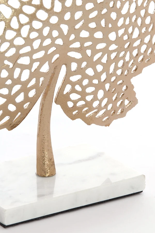 Ornament on base 28x8x35 cm LEAF gold+marble white
