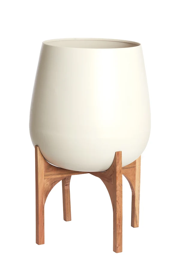 Pot on base deco 59x82 cm KARUNA wood+matt cream