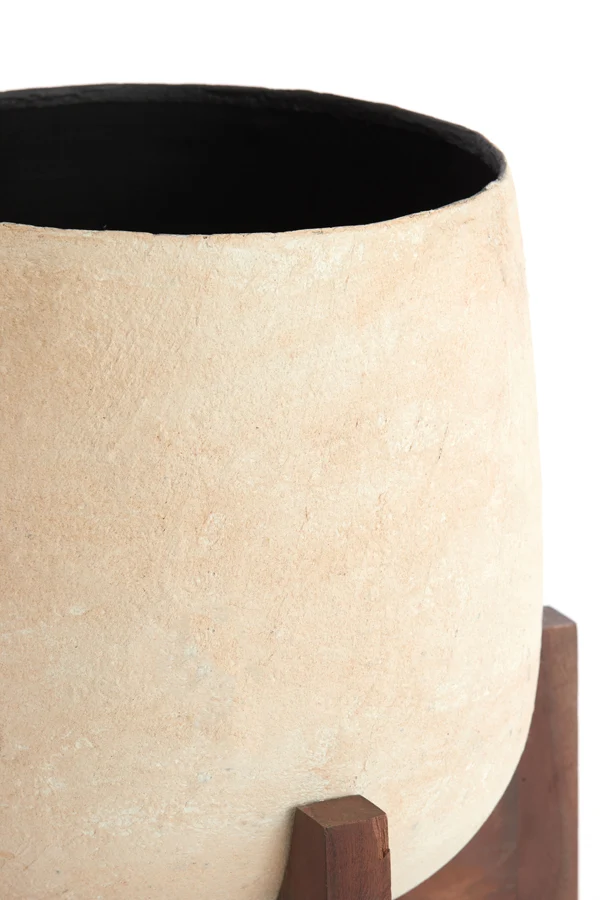 Pot on base deco 44x53 cm KARUNA wood+papier mâché beige