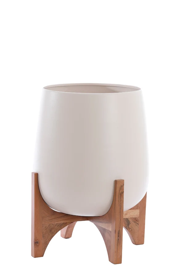 Pot on base deco 44x53 cm KARUNA wood+matt cream