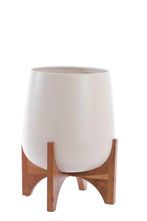 Pot on base deco 44x53 cm KARUNA wood+matt cream