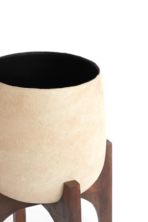 Pot on base deco 36x50 cm KARUNA wood+papier mâché beige