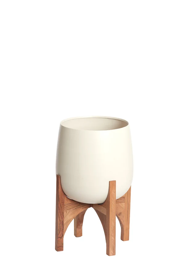 Pot on base deco 36x50 cm KARUNA wood+matt cream