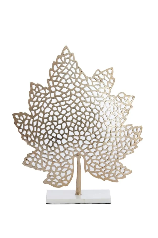 Ornament on base 22x8x30 cm LEAF gold+marble white