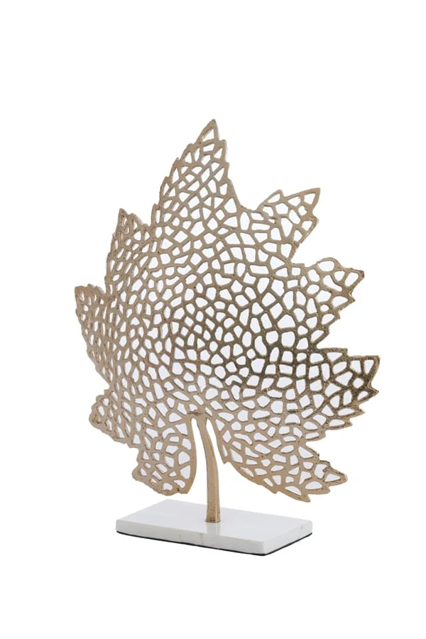 Ornament on base 22x8x30 cm LEAF gold+marble white