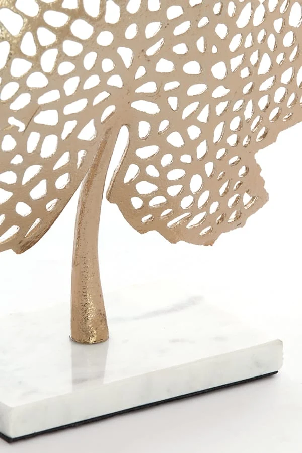 Ornament on base 22x8x30 cm LEAF gold+marble white