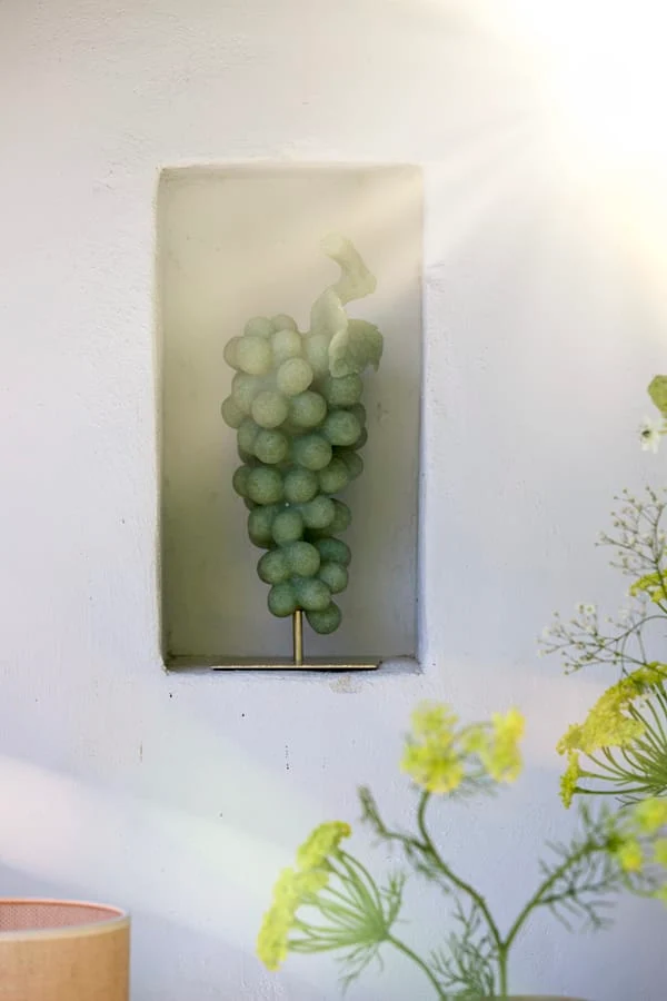 Ornament on base 15x13x35 cm GRAPE green+antique bronze