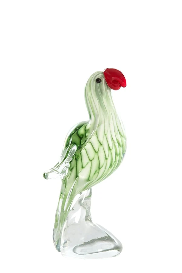 Ornament 9x6,5x20 cm PARROT glass green+red