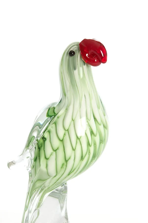 Ornament 9x6,5x20 cm PARROT glass green+red