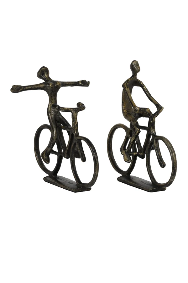 Ornament S/2 24x18x22+24x7x25 cm CYCLISTS antique bronze