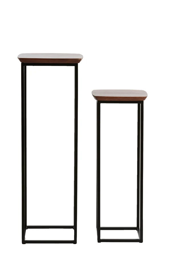 Pillar S/2 30x30x80+35x35x100 cm QUENZA acacia wood brwn+blk