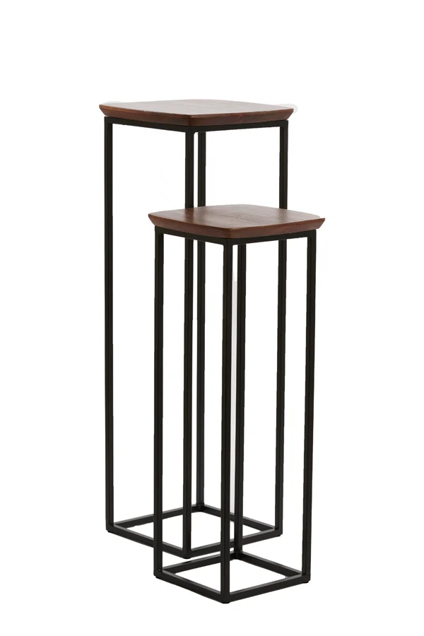 Pillar S/2 30x30x80+35x35x100 cm QUENZA acacia wood brwn+blk