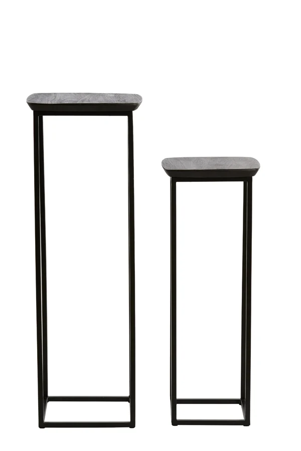 Pillar S/2 30x30x80+35x35x100 cm QUENZA acacia wd mtt blk+bk