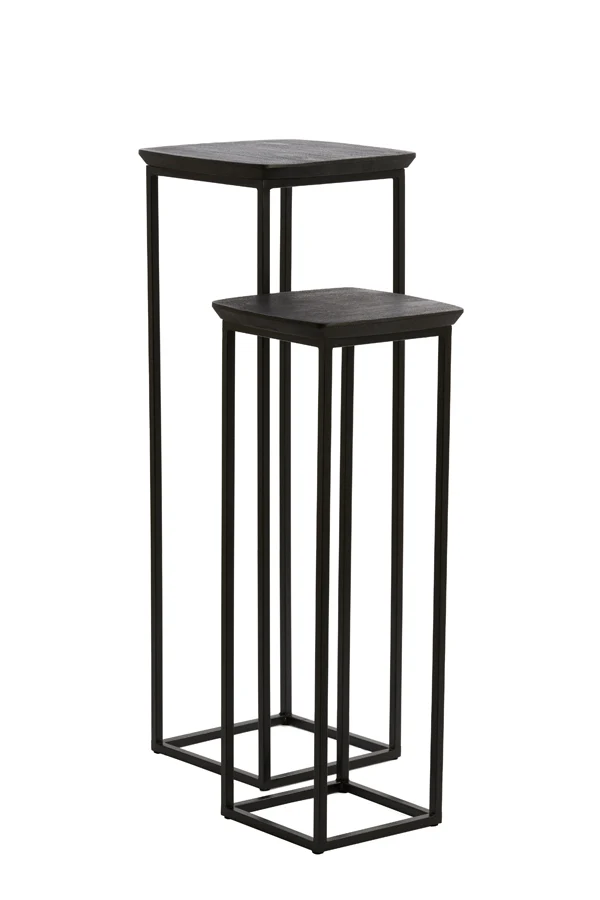 Pillar S/2 30x30x80+35x35x100 cm QUENZA acacia wd mtt blk+bk