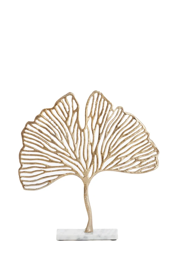 Ornament on base 36x6x39 cm LEAF gold+marble white