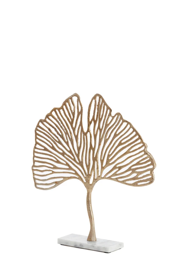Ornament on base 36x6x39 cm LEAF gold+marble white