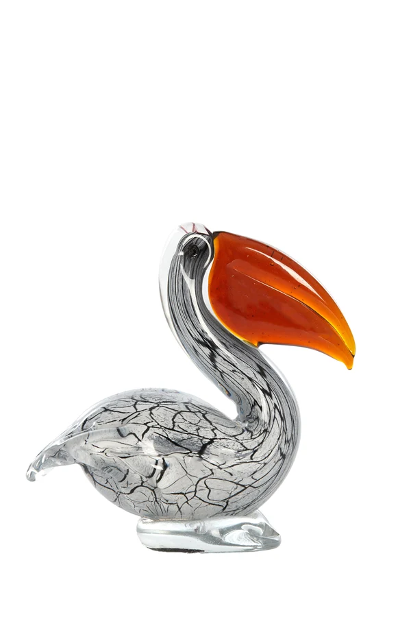 Ornament 14,5x8x15,5 cm PELICAN glass white+black marble