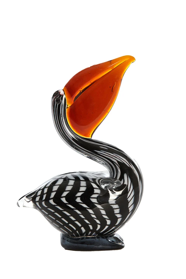 Ornament 13x7x19 cm PELICAN glass black-white+brown striped