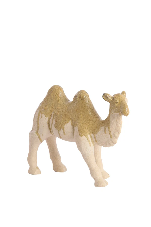 Ornament 31,5x11,5x24 cm CAMEL ceramics cream+olive green