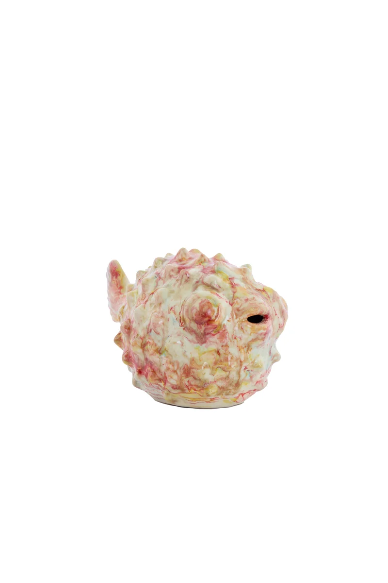 Ornament 20x11,5x11,5 cm FISH ceramics cream+red+yellow